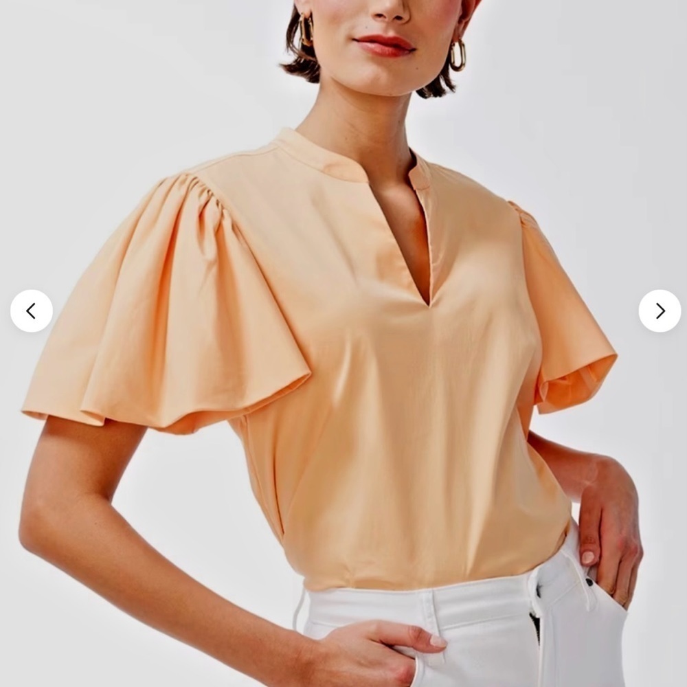 Chico's Size 2.5/ 14 Solid Puff-Sleeve Poplin Blouse Top Soft Tangerine
